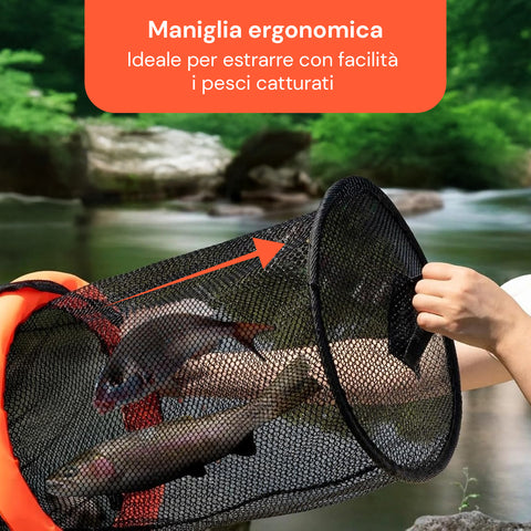 Rete da Pesca Portatile 75 cm in PP Resistente con Sistema Anti-Fuga