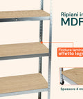 Scaffale 5 Ripiani Metallo Zincato E Mdf Effetto Legno Portata Totale 875kg