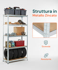 Scaffale 5 Ripiani Metallo Zincato E Mdf Effetto Legno Portata Totale 875kg