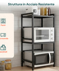 Scaffale da Cucina Espandibile a 3 Ripiani in Metallo e Legno con 6 Ganci Inclusi