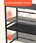 Scaffale da Cucina Espandibile a 3 Ripiani in Metallo e Legno con 6 Ganci Inclusi