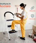 Scaletta Acciaio Nero Bianco 3-4 Gradini Portata 150kg per Casa e Garage