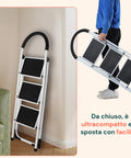 Scaletta Acciaio Nero Bianco 3-4 Gradini Portata 150kg per Casa e Garage