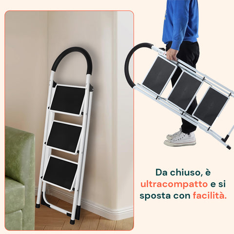 Scaletta Acciaio Nero Bianco 3-4 Gradini Portata 150kg per Casa e Garage
