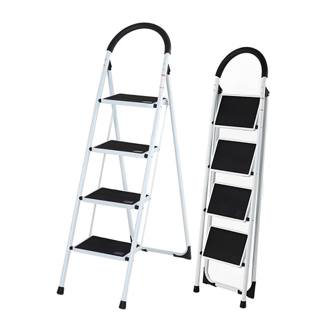 Scaletta Acciaio Nero Bianco 3-4 Gradini Portata 150kg per Casa e Garage