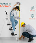 Scaletta Acciaio Nero Bianco 3-4 Gradini Portata 150kg per Casa e Garage