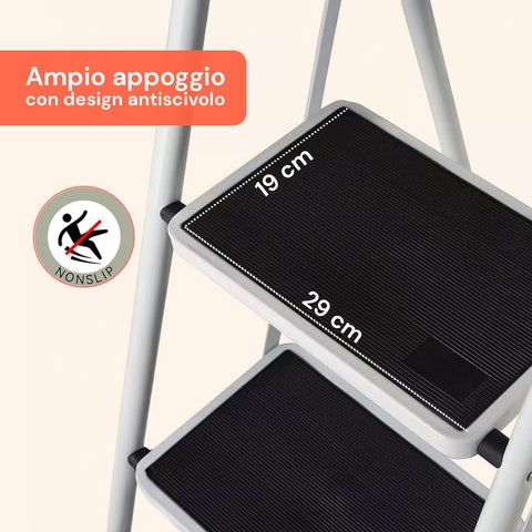 Scaletta Acciaio Nero Bianco 3-4 Gradini Portata 150kg per Casa e Garage