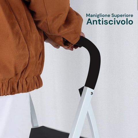Scaletta Acciaio Nero Bianco 3-4 Gradini Portata 150kg per Casa e Garage
