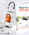 Scaletta Acciaio Nero Bianco 3-4 Gradini Portata 150kg per Casa e Garage