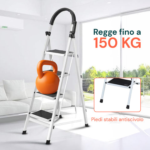 Scaletta Acciaio Nero Bianco 3-4 Gradini Portata 150kg per Casa e Garage