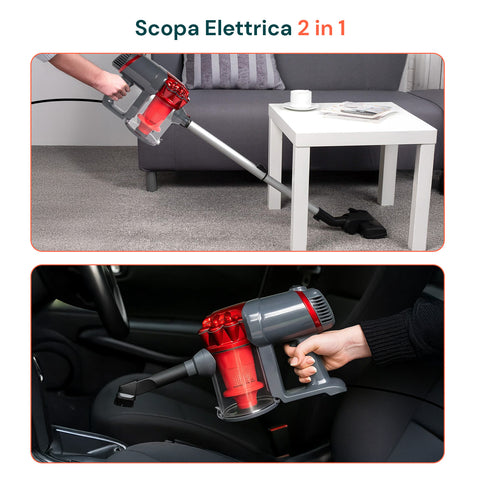 Scopa elettrica 2 in 1 per pavimenti, divani e auto, versatile con accessori inclusi per pulizia completa di ogni superficie