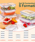 Kit 16 Contenitori Alimentari per Frigo e Dispensa– Chiusura a Scatto Sicura