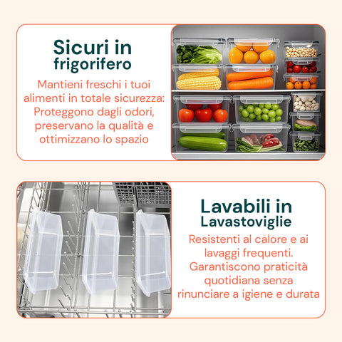 Kit 16 Contenitori Alimentari per Frigo e Dispensa– Chiusura a Scatto Sicura