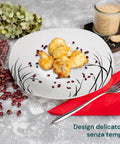 Set 18 piatti con dimensioni specifiche: 6 piatti piani 27cm, 6 piatti fondi 23cm, 6 piatti dessert 20cm, perfetto per ogni portata