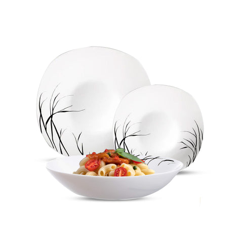 Servizio tavola 18 piatti quadrati in porcellana con decorazione Gracilis elegante, completo per 6 persone con design moderno
