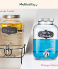 Set 2 Dispenser Bevande Vetro 4L con Rubinetto e Supporto in Metallo