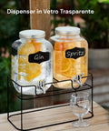 Set 2 Dispenser Bevande Vetro 4L con Rubinetto e Supporto in Metallo