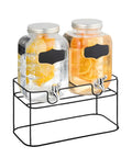 Set 2 Dispenser Bevande Vetro 4L con Rubinetto e Supporto in Metallo
