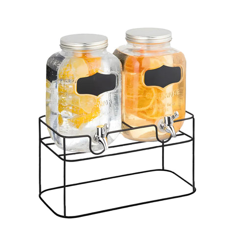 Set 2 Dispenser Bevande Vetro 4L con Rubinetto e Supporto in Metallo