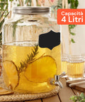 Set 2 Dispenser Bevande Vetro 4L con Rubinetto e Supporto in Metallo