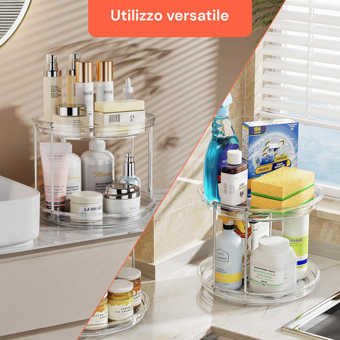 Set 2 Organizer Rotanti 360° Impermeabili 2 Livelli per Cosmetici e Bagno