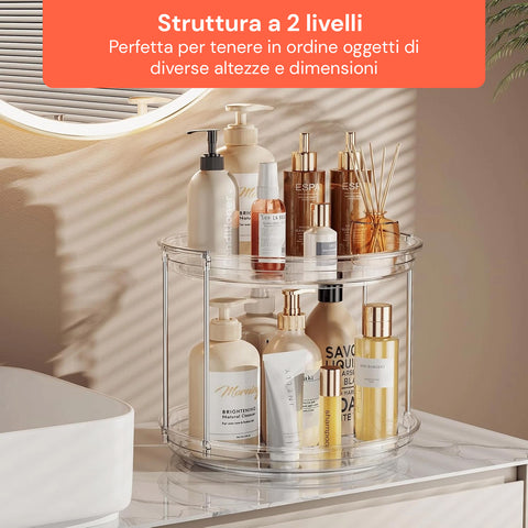 Set 2 Organizer Rotanti 360° Impermeabili 2 Livelli per Cosmetici e Bagno