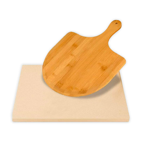 Set Pietra Refrattaria e Pala in Bambù per Pizza Croccante Fatta in Casa