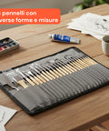 Set 24 Pennelli Professionali in Nylon con Manico in Legno di Betulla