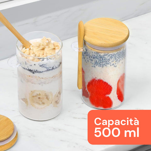 Barattoli Ermetici in Vetro 500ml con Cucchiaio e Supporto, Confezione da 3