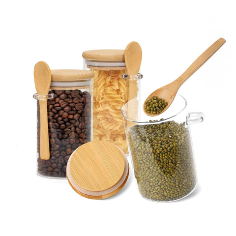 Bocaux hermétiques en verre 500 ml avec cuillère et support, lot de 3