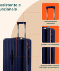 Valigie Trolley Blu 55-66-76 cm in ABS con Doppie Ruote Girevoli