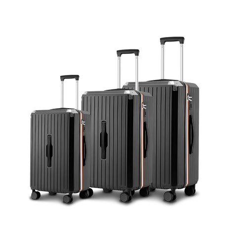Valises Trolley Noir 56-66-76 cm en ABS avec Doubles Roues Pivotantes