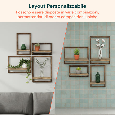 Set 4 Mensole a Muro in Legno Diverse Misure – Design Moderno e Resistente