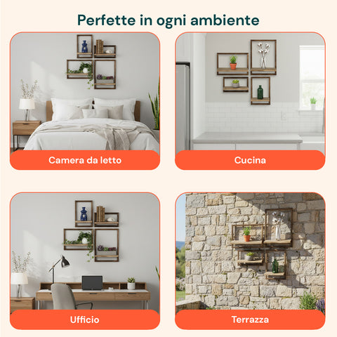 Set 4 Mensole a Muro in Legno Diverse Misure – Design Moderno e Resistente