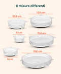 Coperchi Silicone Estensibili – Set 6 Misure da 6 a 19,6 cm Riutilizzabili BPA Free