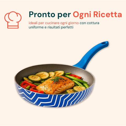Set 2 Padelle Antiaderenti Onde 24-28 cm Blu con Manico Soft Touch