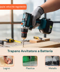 Set Completo per Fai da Te con Avvitatore a Batteria e Trapano a Percussione Multifunzione