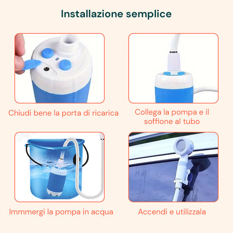 Doccia Portatile 5200 mAh per Campeggio – 120 Min Di Autonomia e Ricarica USB