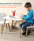 Set Scandi per Cameretta – Tavolo e 2 Sedie in Legno Bianco per Bambini