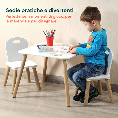 Set Scandi per Cameretta – Tavolo e 2 Sedie in Legno Bianco per Bambini