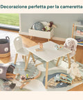 Set Scandi per Cameretta – Tavolo e 2 Sedie in Legno Bianco per Bambini