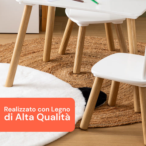 Set Scandi per Cameretta – Tavolo e 2 Sedie in Legno Bianco per Bambini