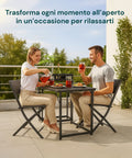 Tavolo con 2 Sedie Pieghevoli e Portabottiglie da Balcone o Terrazza
