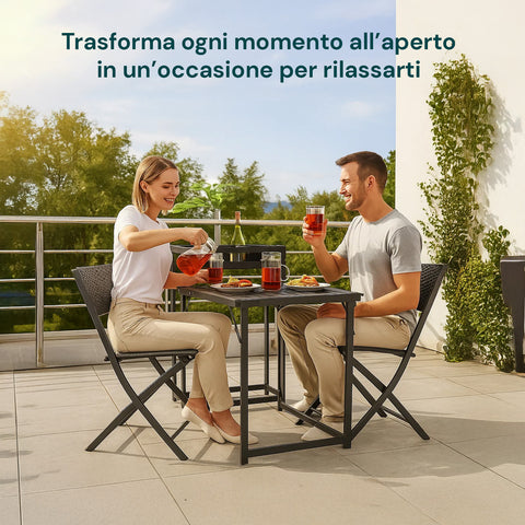 Tavolo con 2 Sedie Pieghevoli e Portabottiglie da Balcone o Terrazza