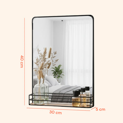 Specchio con Mensola in MDF 40x30 cm – Design Moderno da Parete