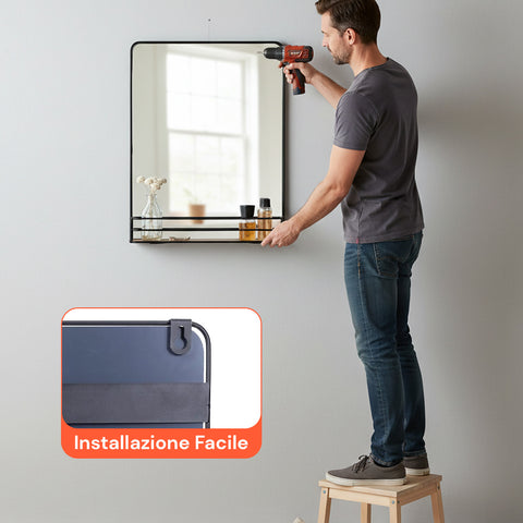 Specchio con Mensola in MDF 40x30 cm – Design Moderno da Parete