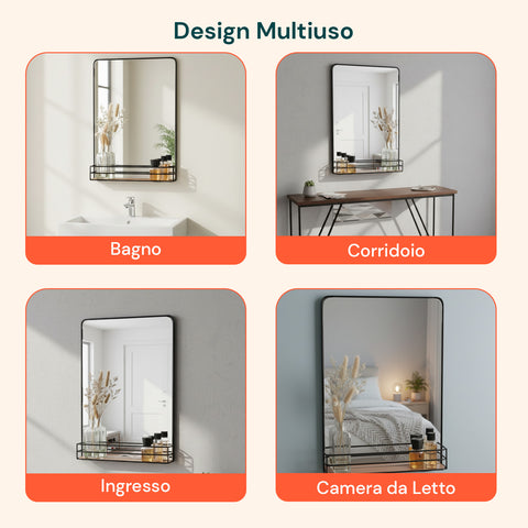 Specchio con Mensola in MDF 40x30 cm – Design Moderno da Parete