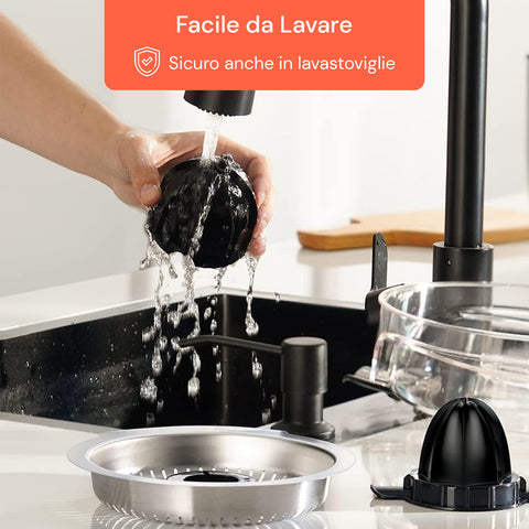 Spremiagrumi facile da lavare con parti smontabili, sicuro anche in lavastoviglie per pulizia rapida e igiene perfetta