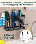 Supporto da Parete per Phon, Piastre e Prodotti Beauty, Senza Trapano