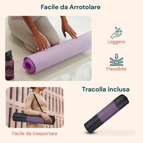 Tappetino Yoga e Pilates Antiscivolo – TPE con Tracolla